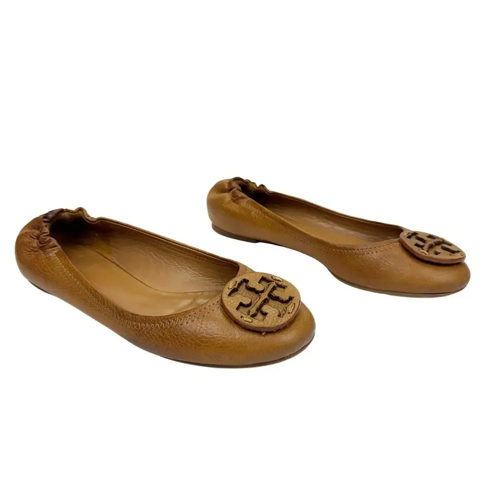 Tory Burch Minnie Travel Brown Soft Leather Lightweight Ballet Flats Shoes Sz 7M